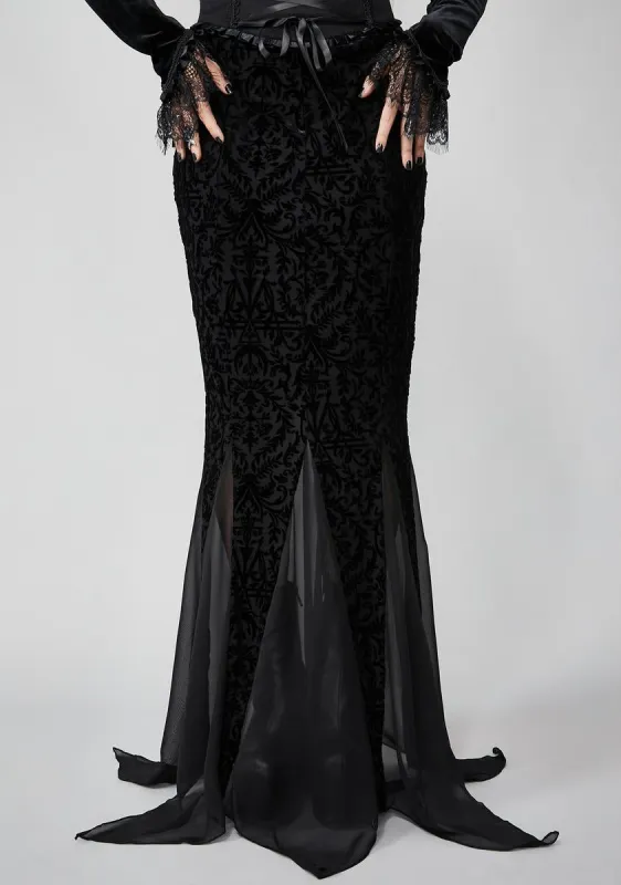 Haunted Wonderland Maxi Skirt sold by Dolls Kill