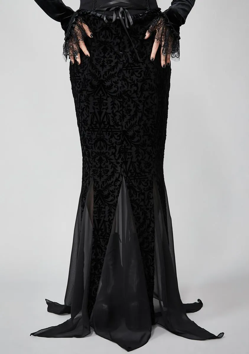 Haunted Wonderland Maxi Skirt sold by Dolls Kill