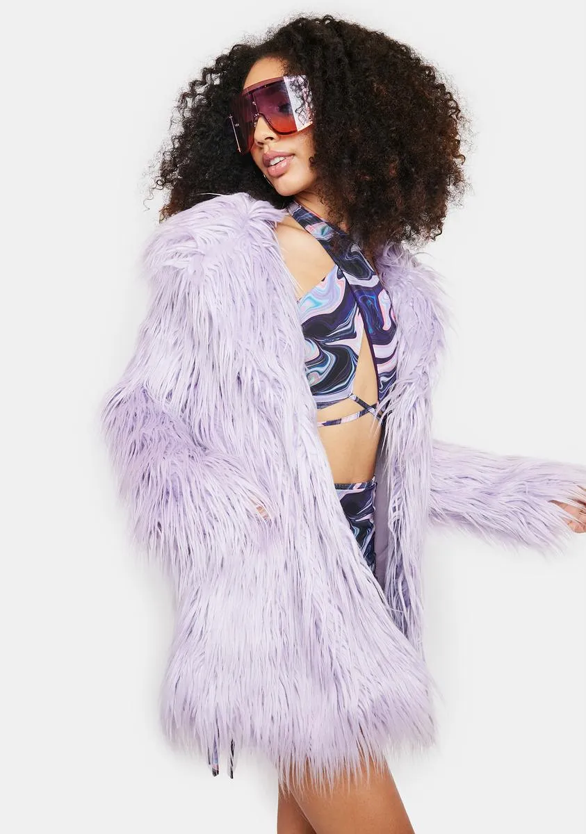 Lilac Faux Fur Longline Coat sold by Dolls Kill product image thumbnail 2