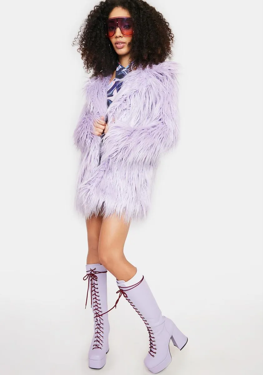 Lilac Faux Fur Longline Coat sold by Dolls Kill product image thumbnail 3