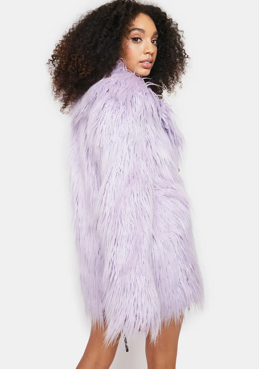 Lilac Faux Fur Longline Coat sold by Dolls Kill product image thumbnail 4