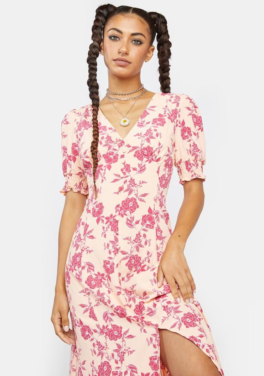 Peach Pink Midi Floral Dress sold by Dolls Kill