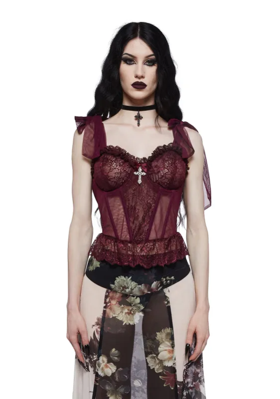 Dance With Death Corset Top - Wine sold by Dolls Kill