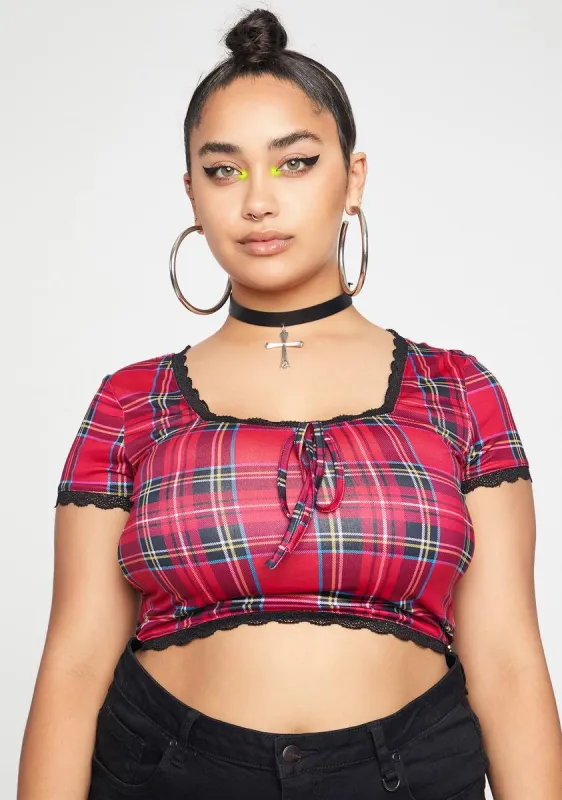 Plus Take A Taste Plaid Crop Tee sold by Dolls Kill