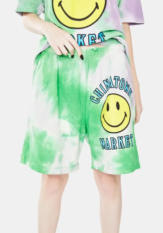 Smiley Multi Tie Dye Sweatshorts sold by Dolls Kill