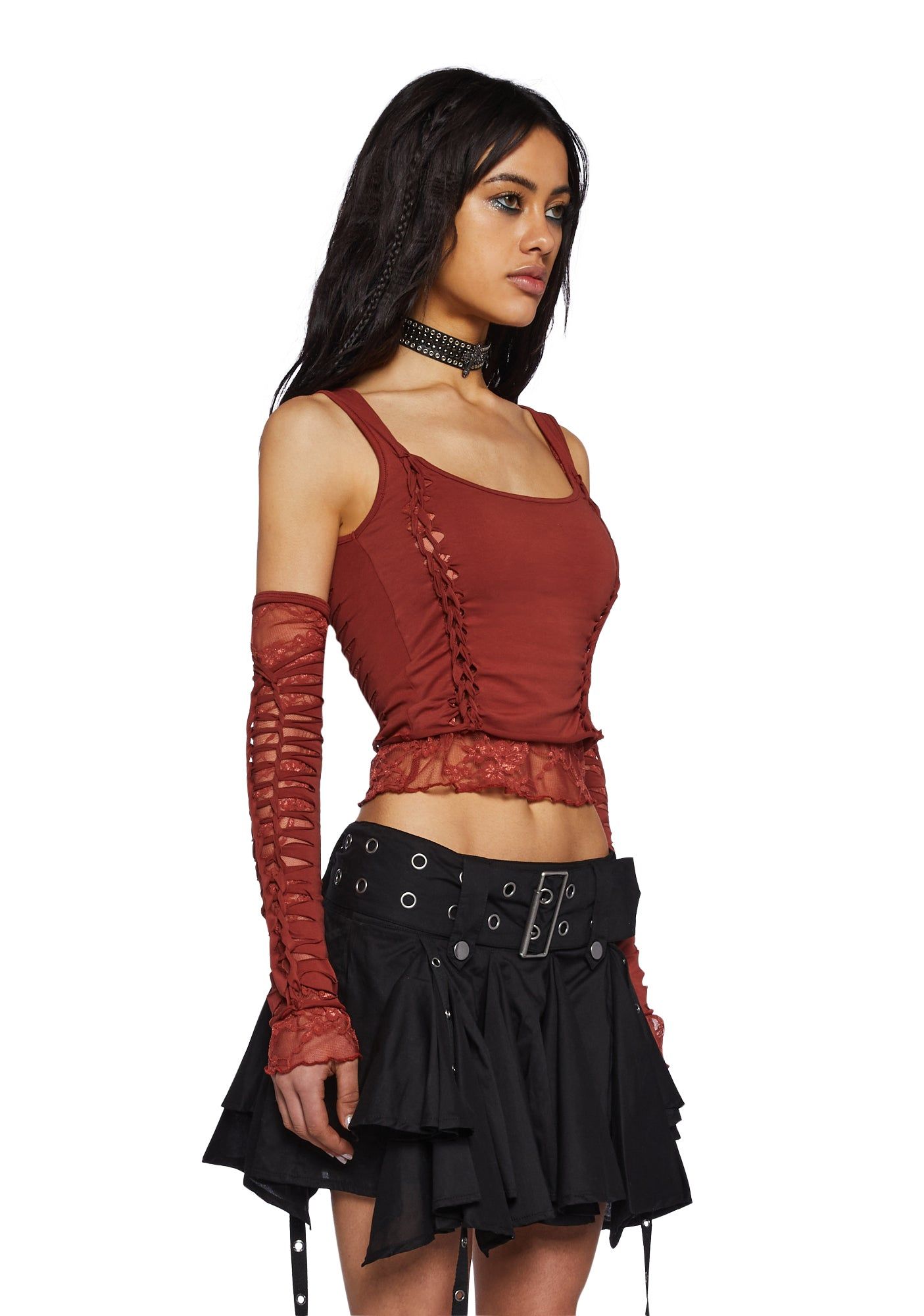 Alternative Spells Top & Gloves Set - Red sold by Dolls Kill product image thumbnail 3