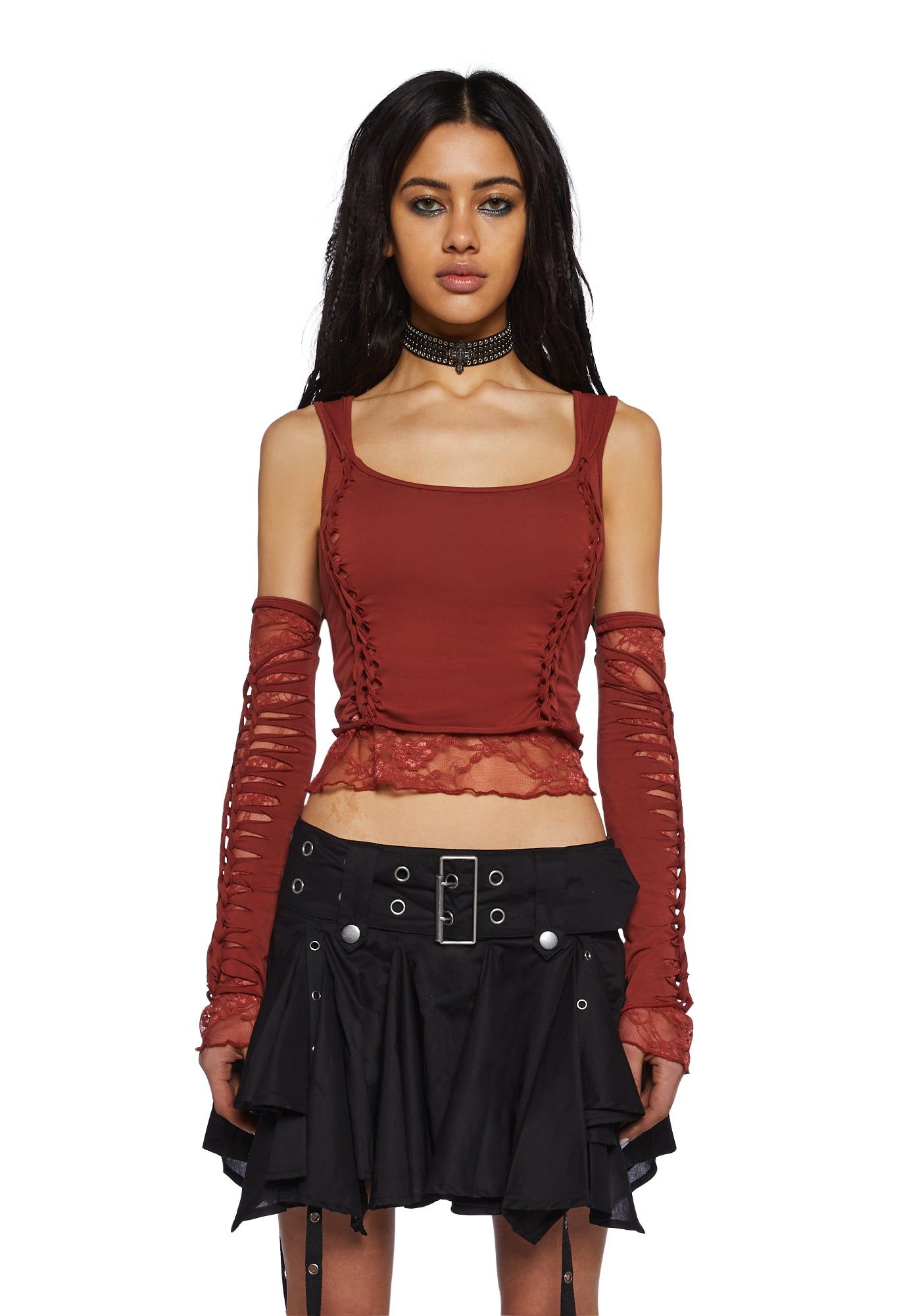 Alternative Spells Top & Gloves Set - Red sold by Dolls Kill
