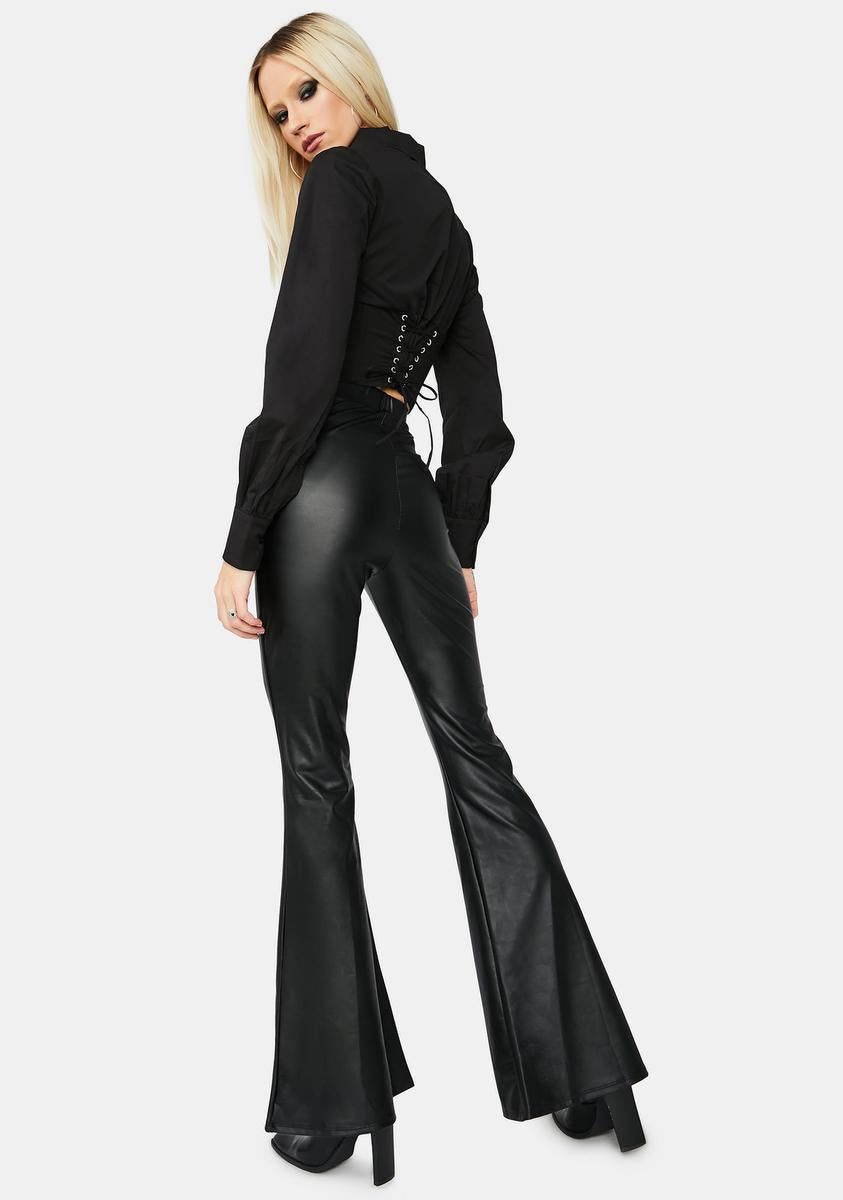 On The Rise Vegan Leather Flare Pants sold by Dolls Kill product image thumbnail 4
