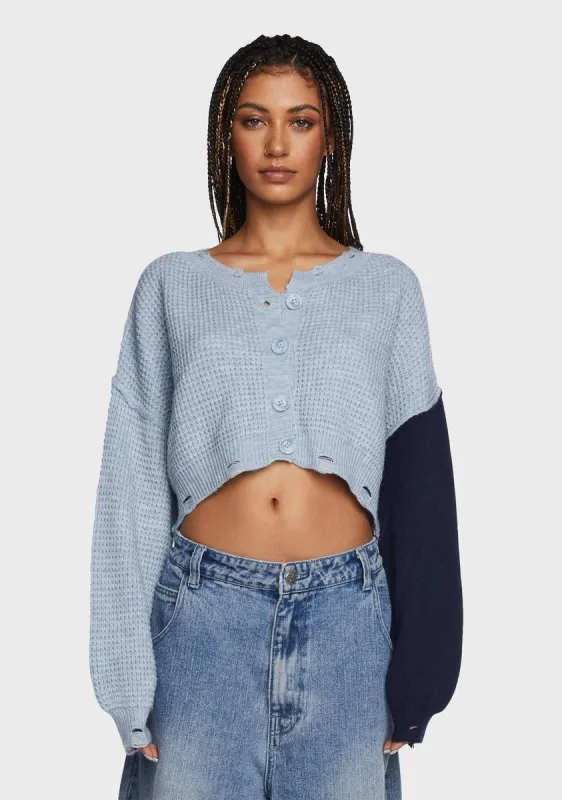Indigo Going Incognito Distressed Cardigan sold by Dolls Kill
