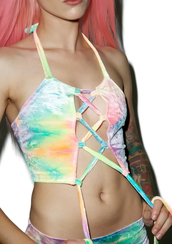 Lace Me Up Tie Dye Halter Top sold by Dolls Kill