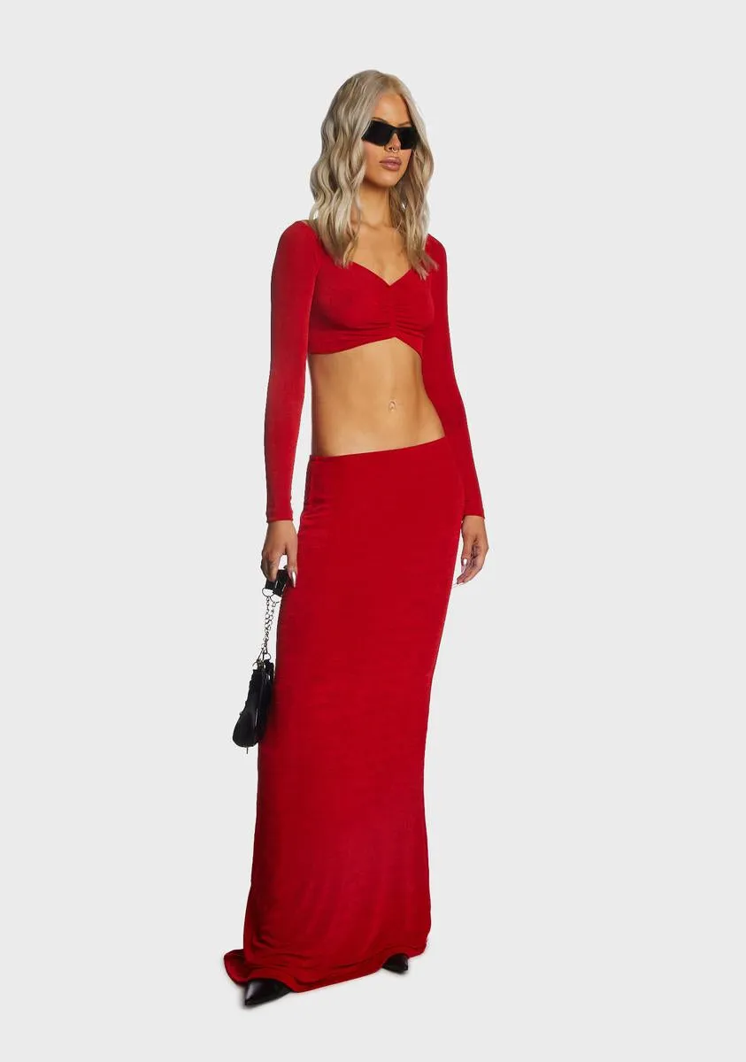 Red Ruched Front Crop Top Skirt Set sold by Dolls Kill product image thumbnail 5