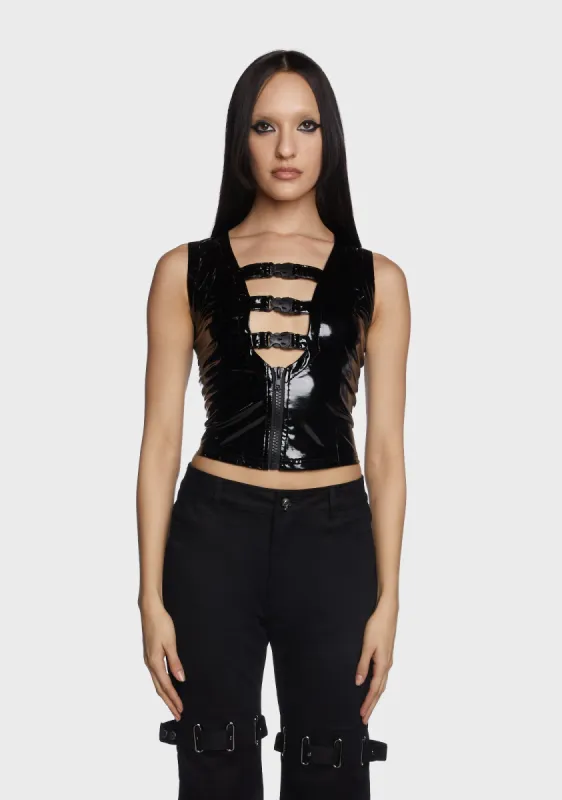 Punk Sexy Patent Buckle Vest sold by Dolls Kill