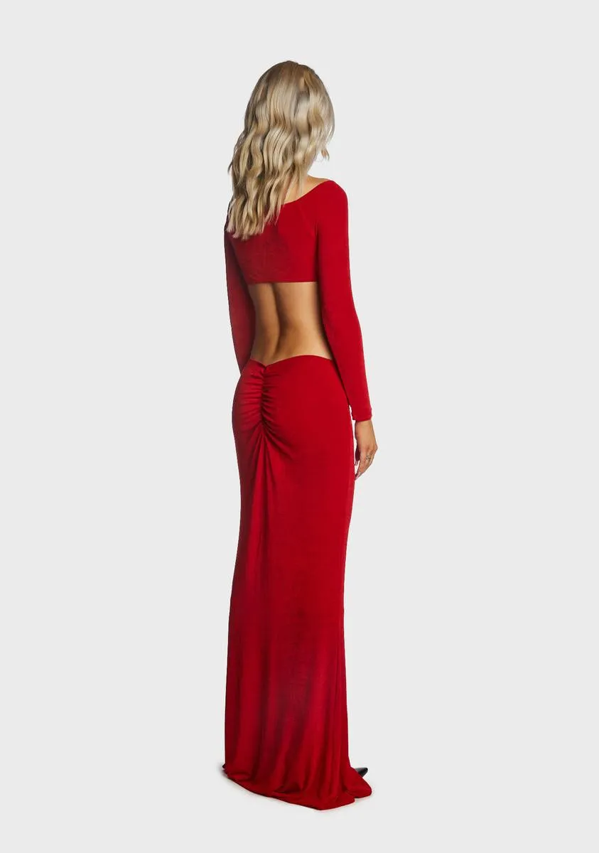 Red Ruched Front Crop Top Skirt Set sold by Dolls Kill product image thumbnail 4