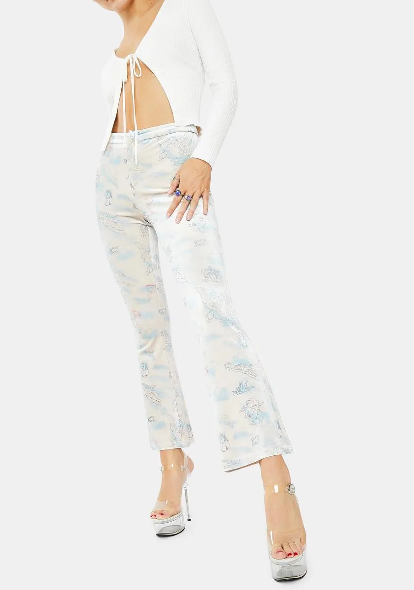 Velvet Cupid Tattoo Print Flare Pants sold by Dolls Kill