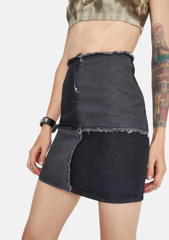 Night Color Block Couture Denim Mini Skirt sold by Dolls Kill