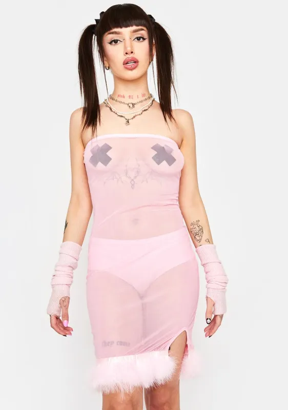 Pure Affection Marabou Dress sold by Dolls Kill