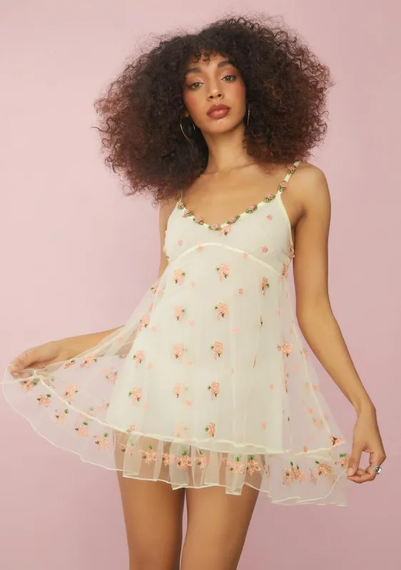 Cream Blooming Belle Slip Dress sold by Dolls Kill