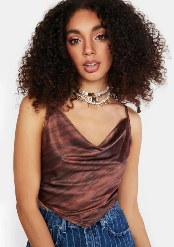 Satin Marble Cocoa Devina Crop Top sold by Dolls Kill