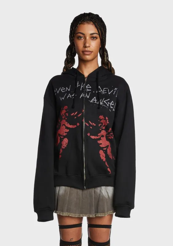 Red Angel Zip Up Hoodie sold by Dolls Kill