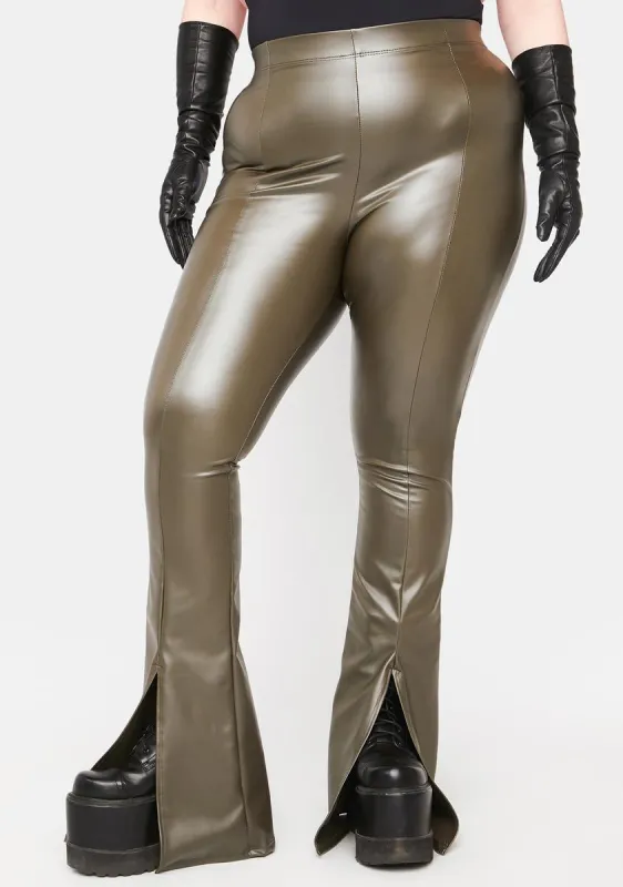 Plus Olive I'm Pumped Up Vegan Leather Pants sold by Dolls Kill