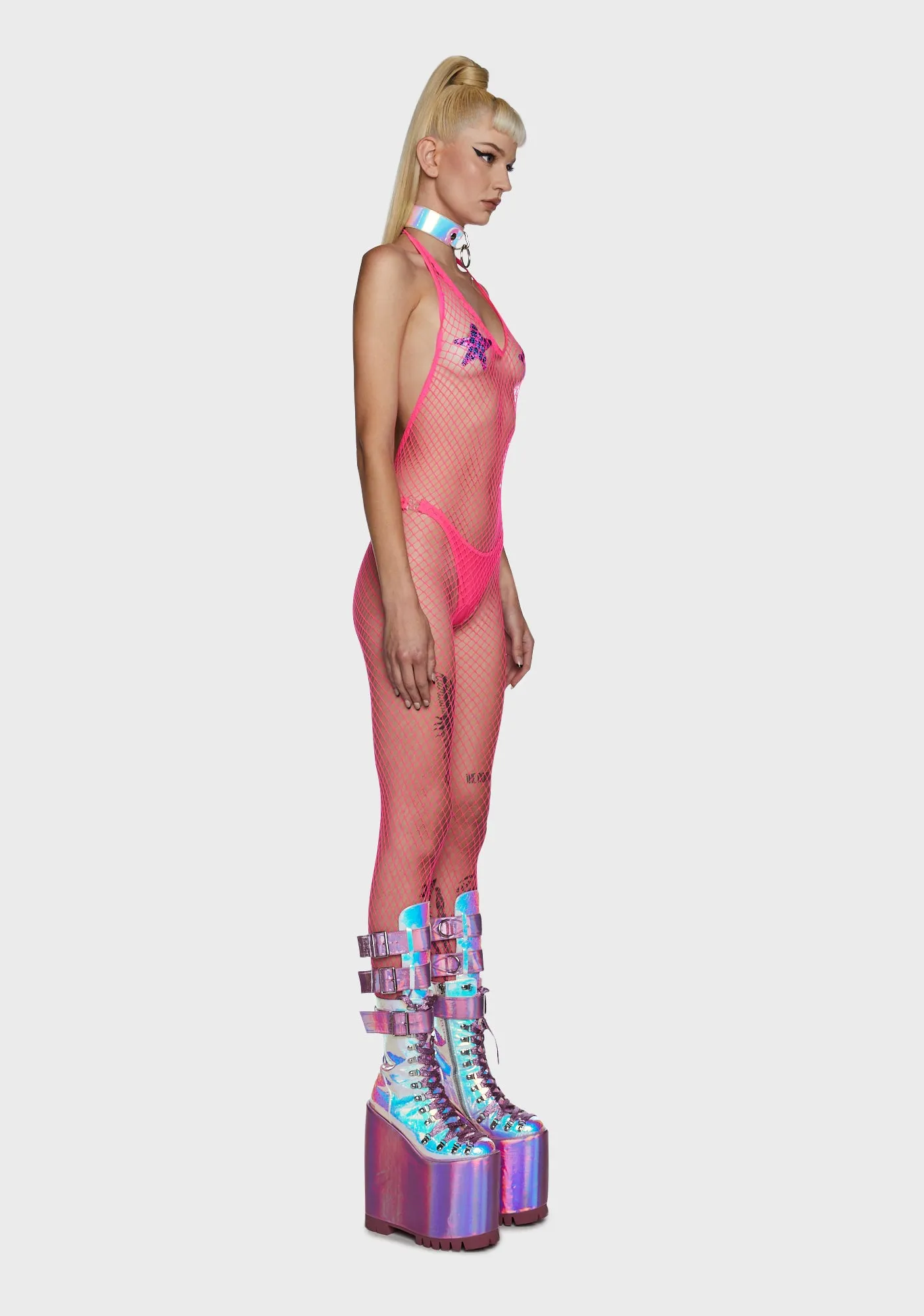 All For Tonight Fishnet Bodystocking - Pink sold by Dolls Kill product image thumbnail 3