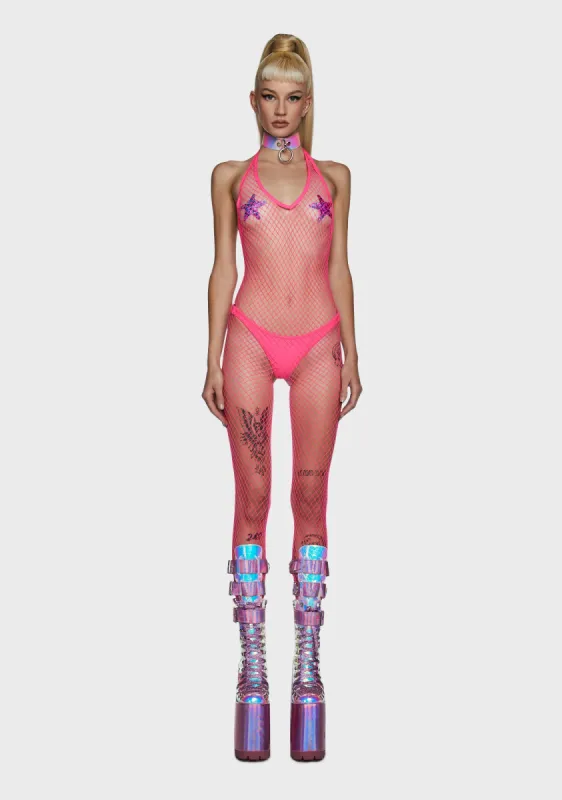 All For Tonight Fishnet Bodystocking - Pink sold by Dolls Kill
