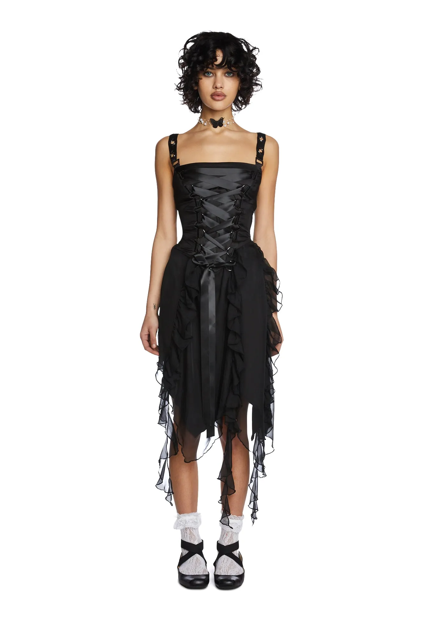 Life's No Fairytale Midi Dress- Black sold by Dolls Kill