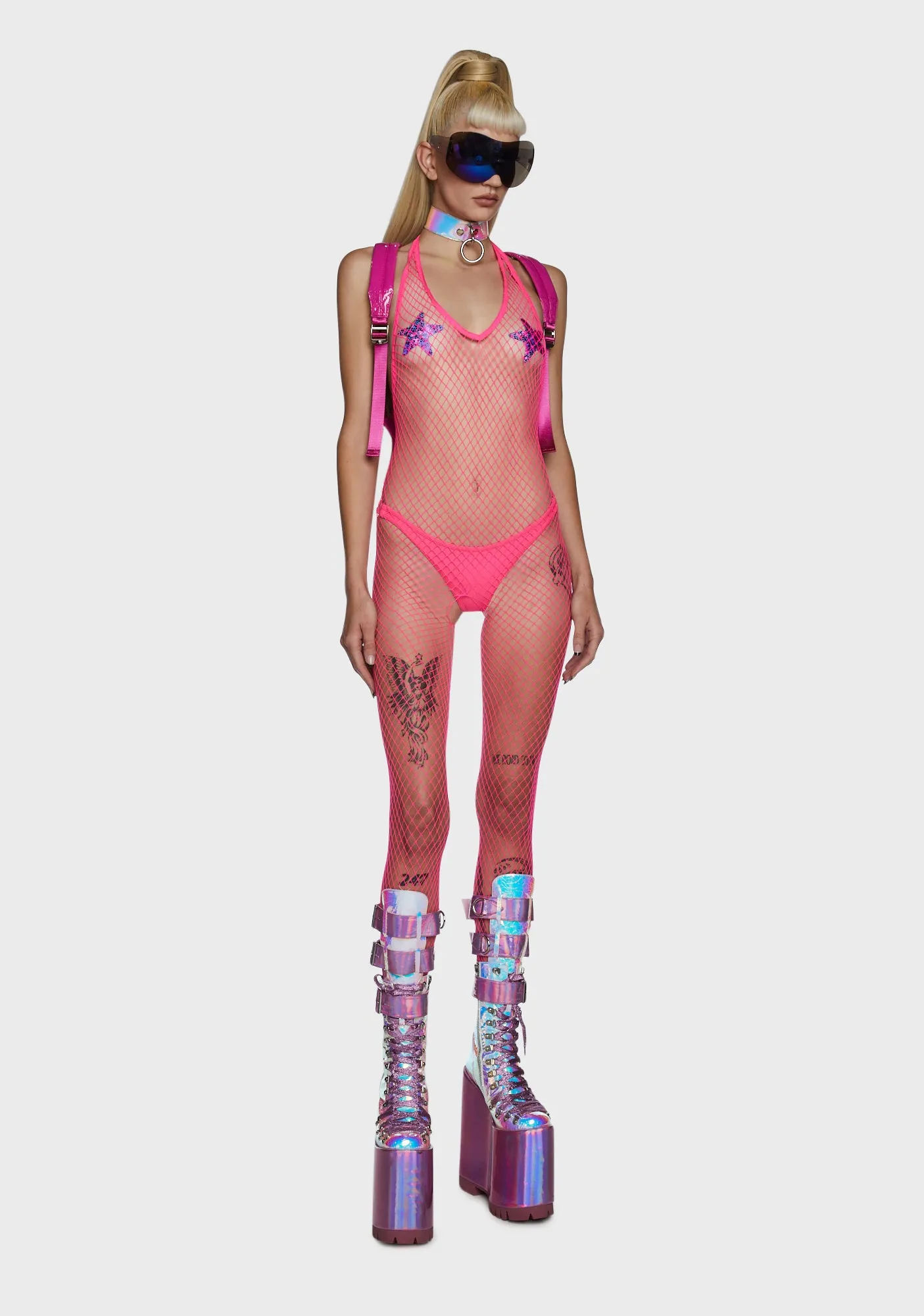 All For Tonight Fishnet Bodystocking - Pink sold by Dolls Kill product image thumbnail 5