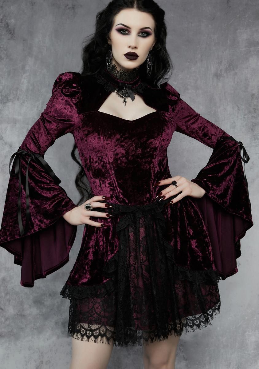 Wine Tempting Enchantress Velvet Dress sold by Dolls Kill