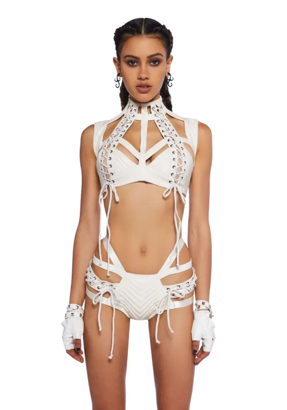 Rude Awakening Harness Bra Top - White sold by Dolls Kill