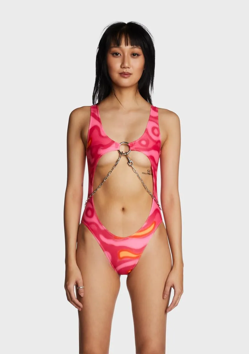 Pink Lava Cut Out Bodysuit sold by Dolls Kill