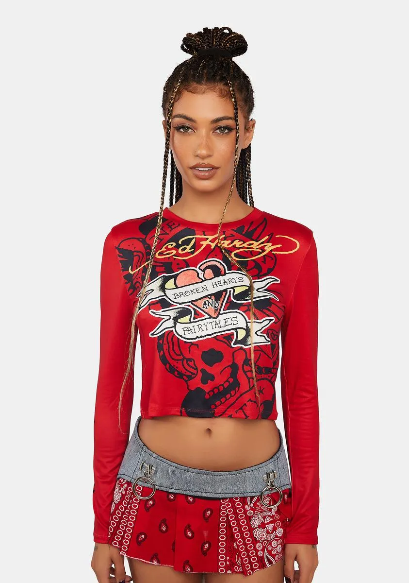 Heart Banners Long Sleeve Crop Tee sold by Dolls Kill