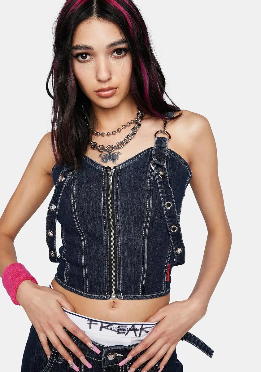 Denim Ever Ready Corset Top sold by Dolls Kill