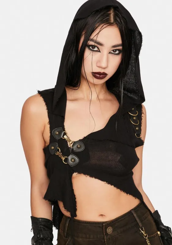 Gothic Asymmetrical Hooded Top sold by Dolls Kill