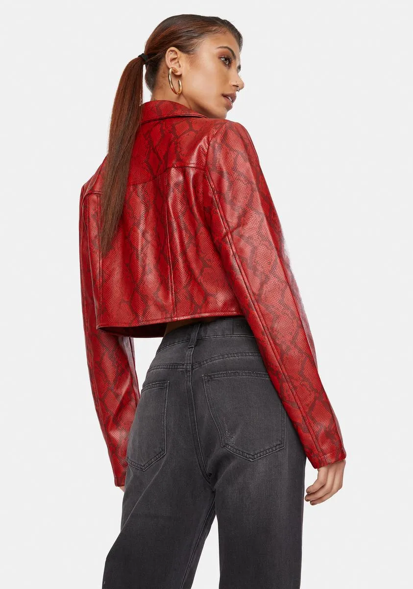 Crimson Python Victoria Vegan Leather Crop Jacket sold by Dolls Kill product image thumbnail 4