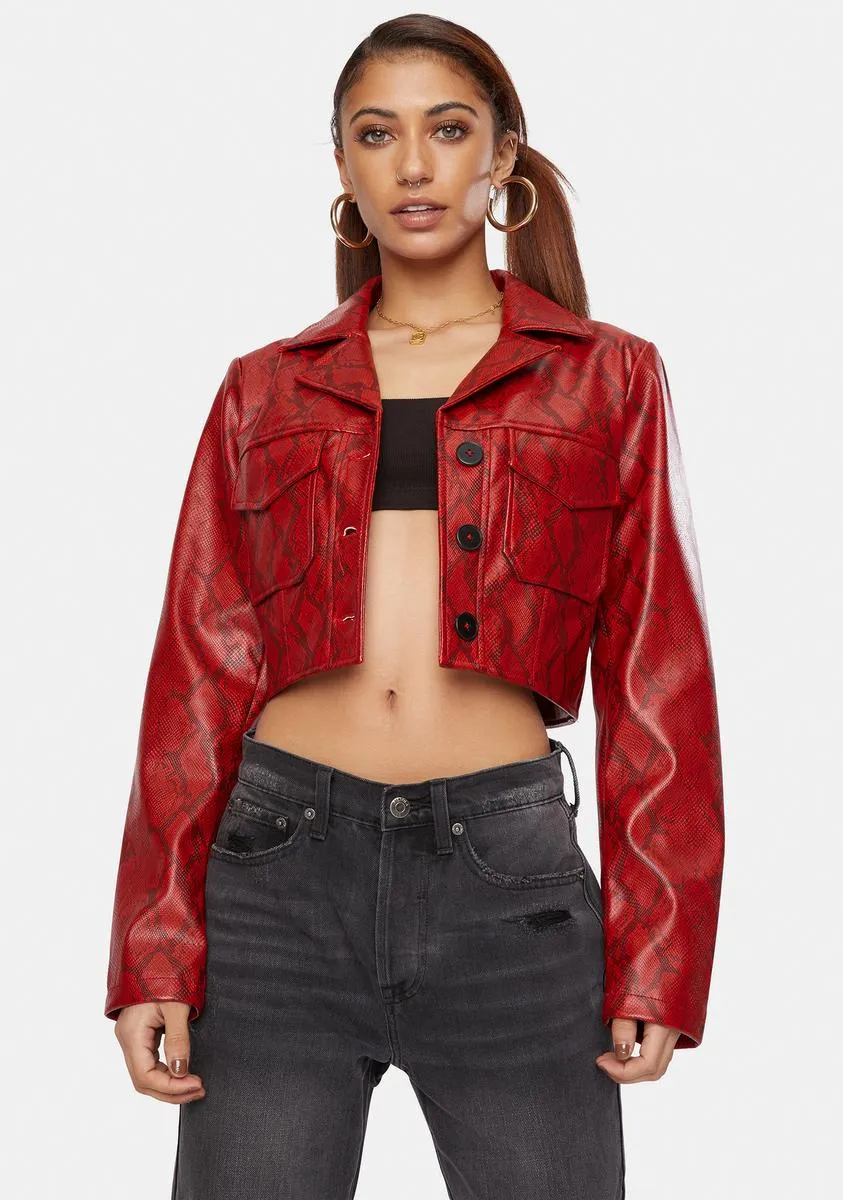 Crimson Python Victoria Vegan Leather Crop Jacket sold by Dolls Kill