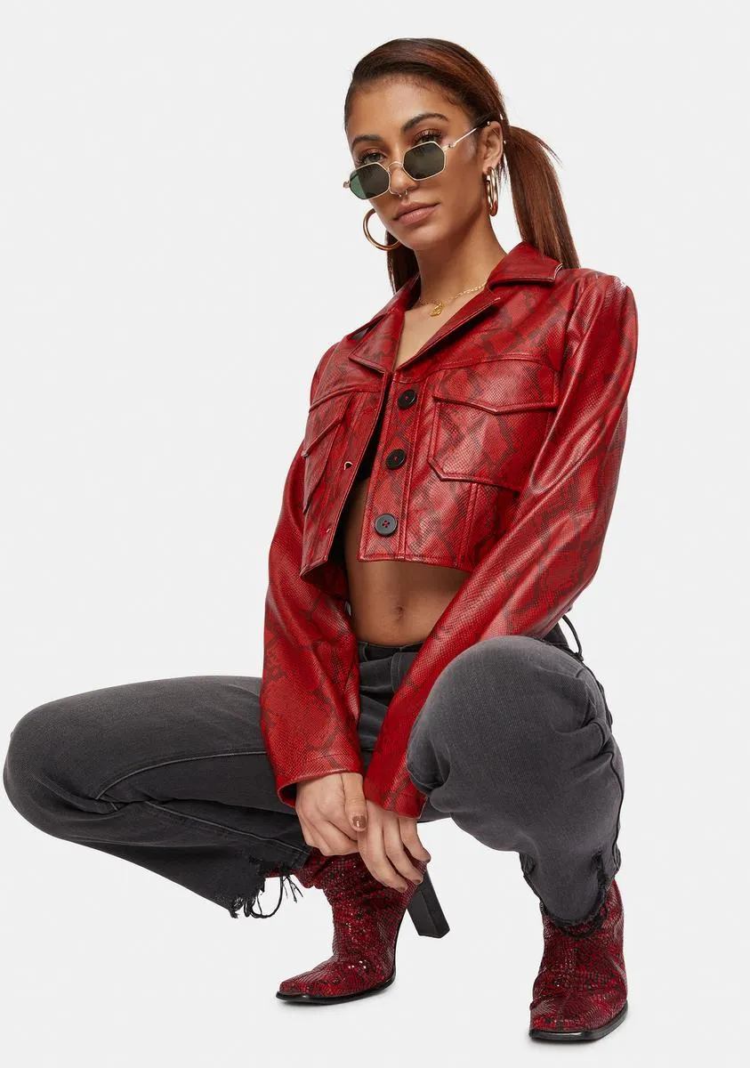 Crimson Python Victoria Vegan Leather Crop Jacket sold by Dolls Kill product image thumbnail 2
