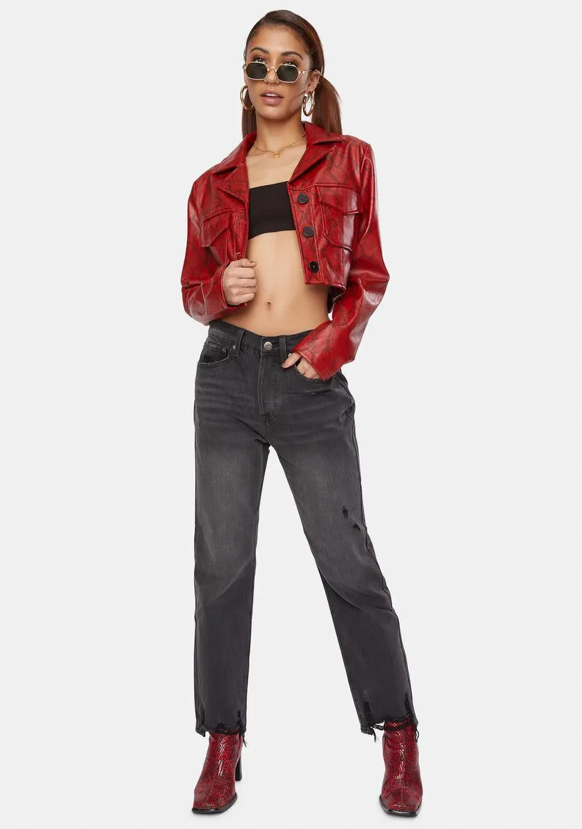 Crimson Python Victoria Vegan Leather Crop Jacket sold by Dolls Kill product image thumbnail 3
