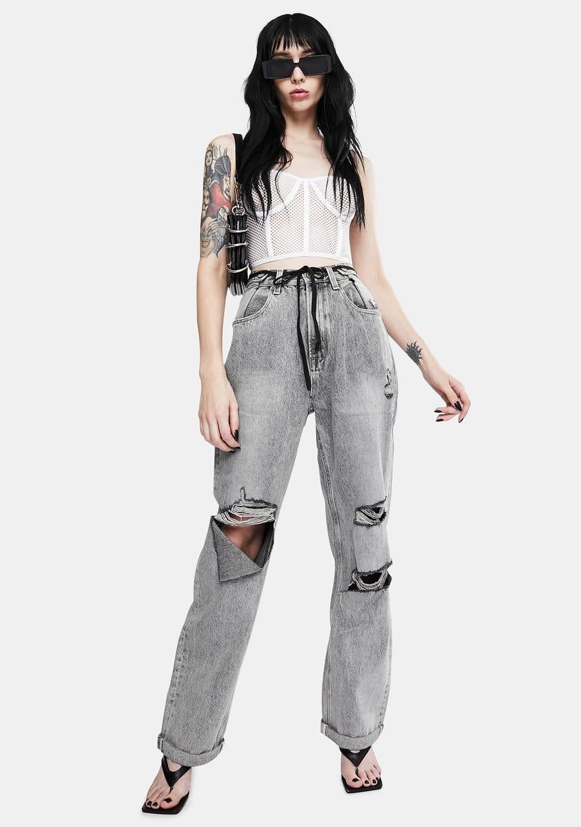 Grey Raider Trash High Waist Wide Leg Jeans sold by Dolls Kill product image thumbnail 2