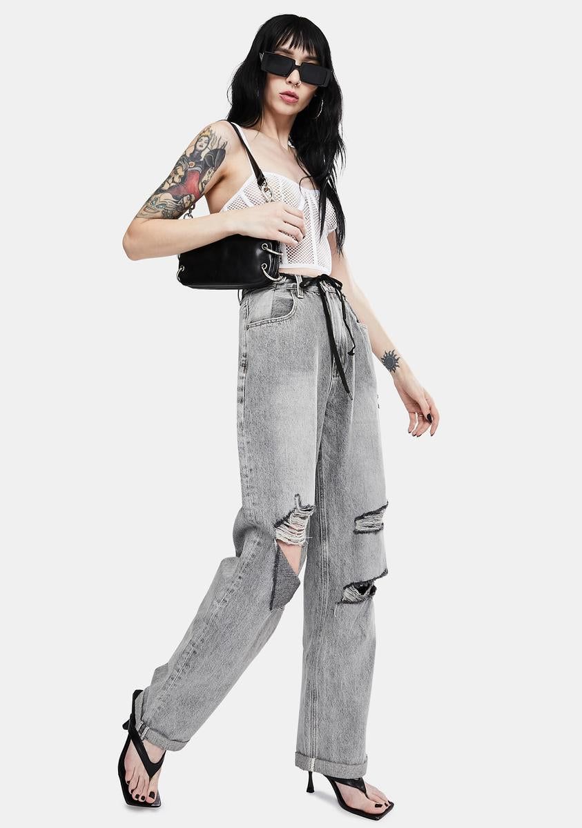 Grey Raider Trash High Waist Wide Leg Jeans sold by Dolls Kill product image thumbnail 3