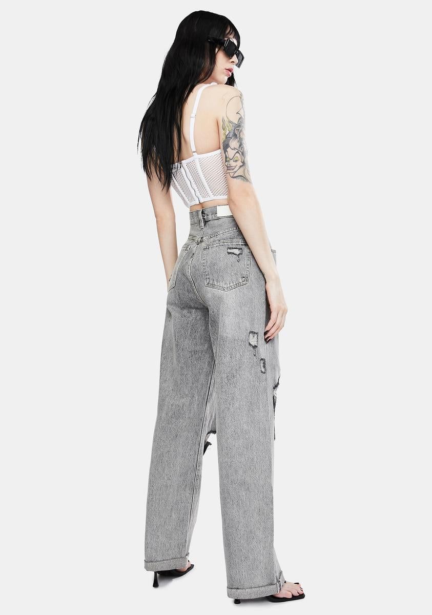 Grey Raider Trash High Waist Wide Leg Jeans sold by Dolls Kill product image thumbnail 4