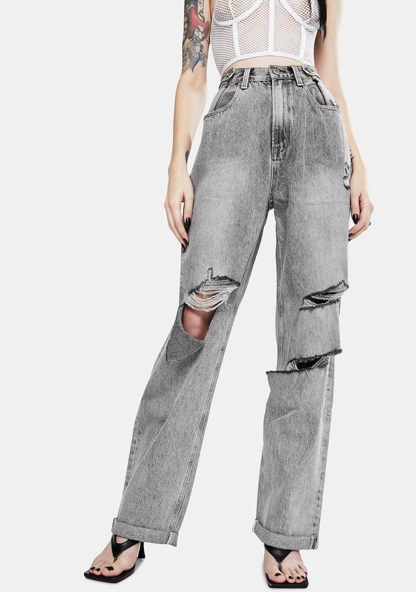 Grey Raider Trash High Waist Wide Leg Jeans sold by Dolls Kill