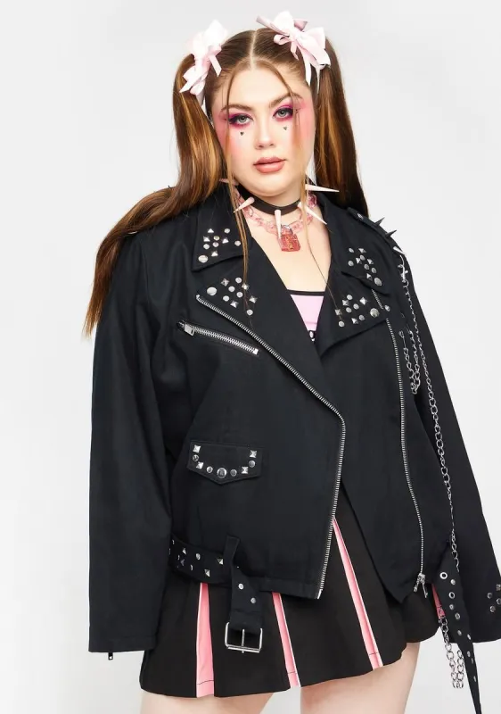 Plus World Of Hurt Denim Moto Jacket sold by Dolls Kill