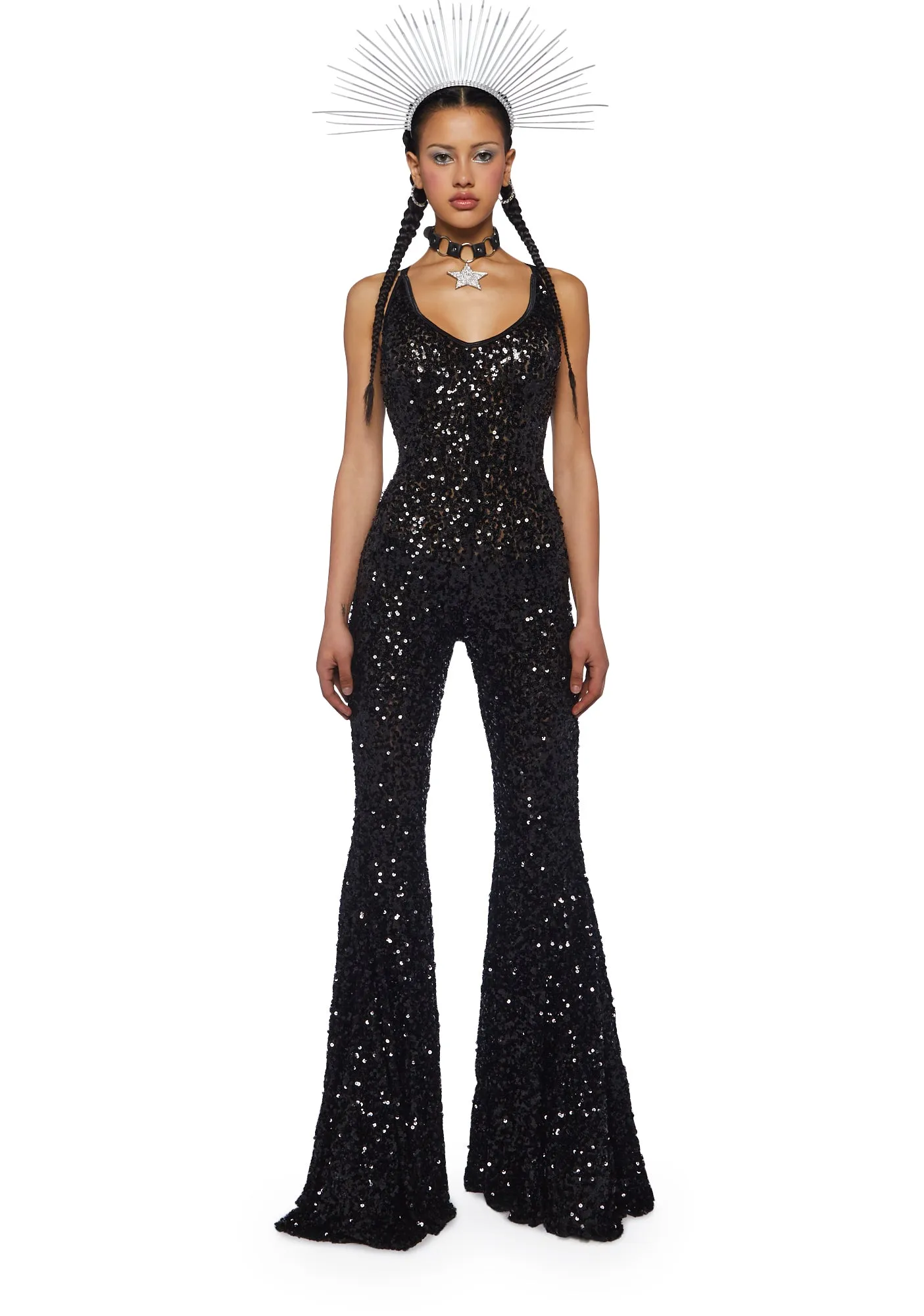 Sparkle Nights Sequin Jumpsuit- Black sold by Dolls Kill
