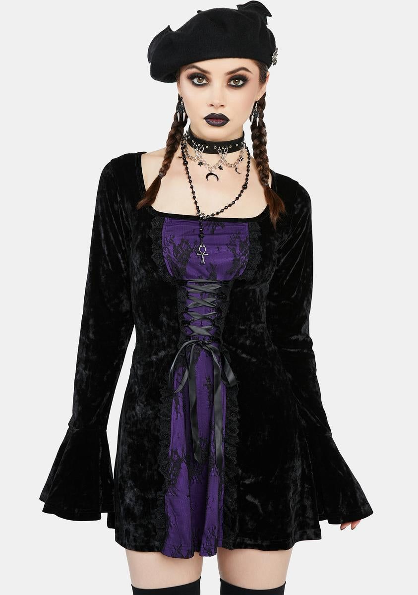 Mourning The Light Velvet Dress - Purple sold by Dolls Kill