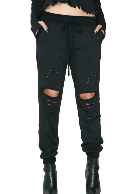 Onyx Ripped 2 Shredz Sweatpants sold by Dolls Kill