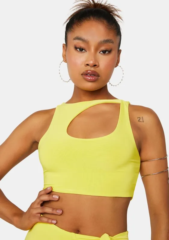Sulphur Yellow Cut-Out Crop Top sold by Dolls Kill