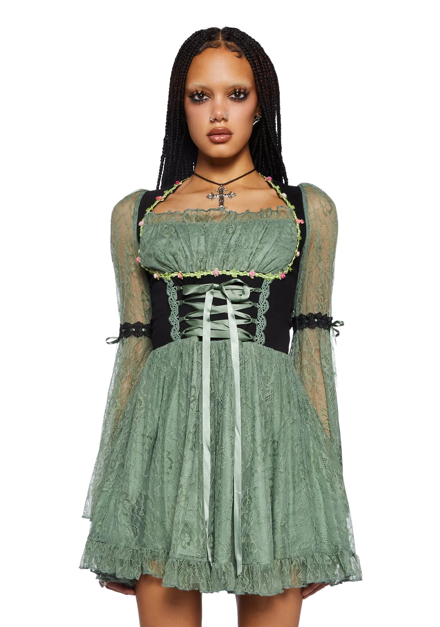Myths N' Legends Mini Dress - Green Lace sold by Dolls Kill