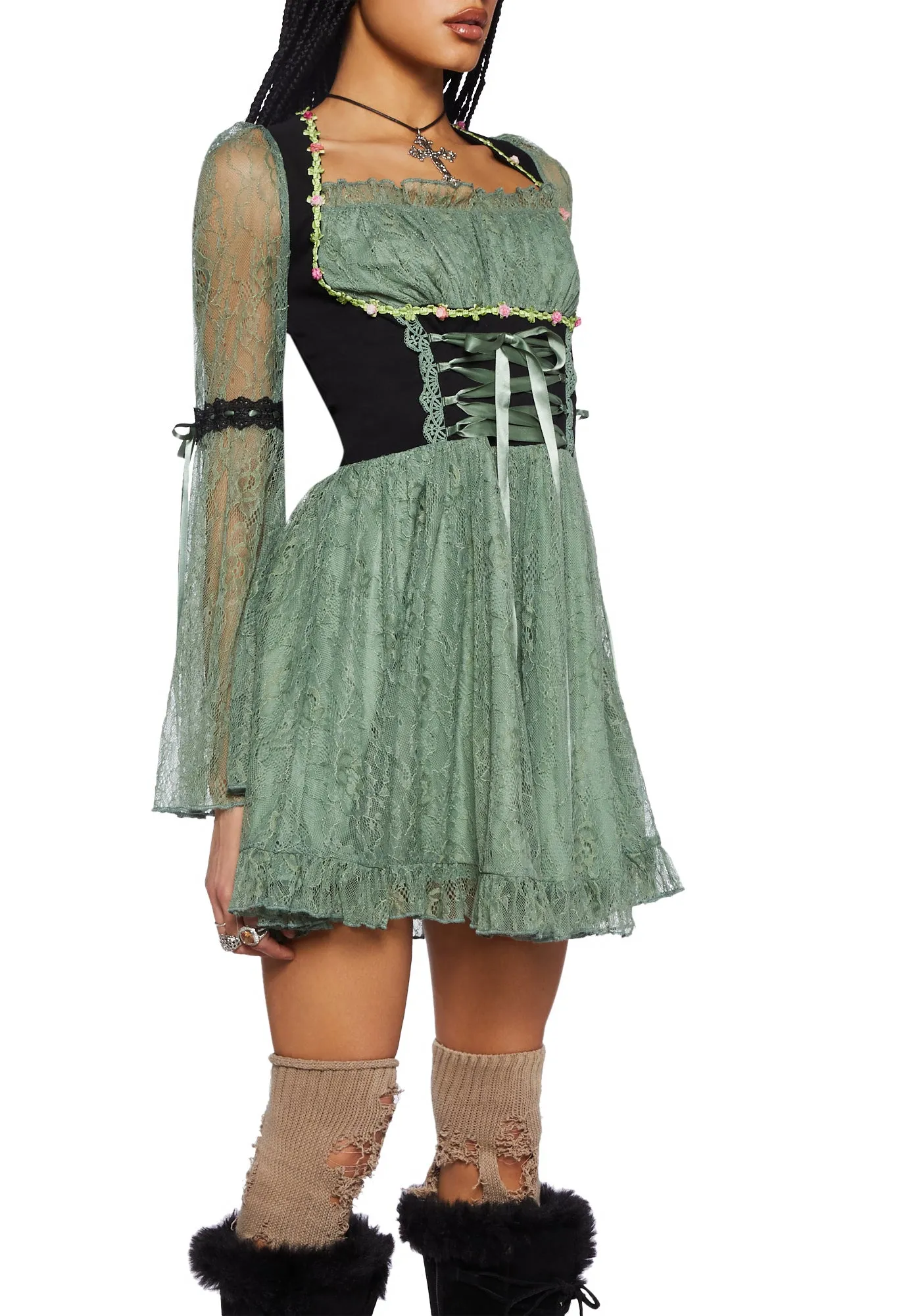Myths N' Legends Mini Dress - Green Lace sold by Dolls Kill product image thumbnail 5