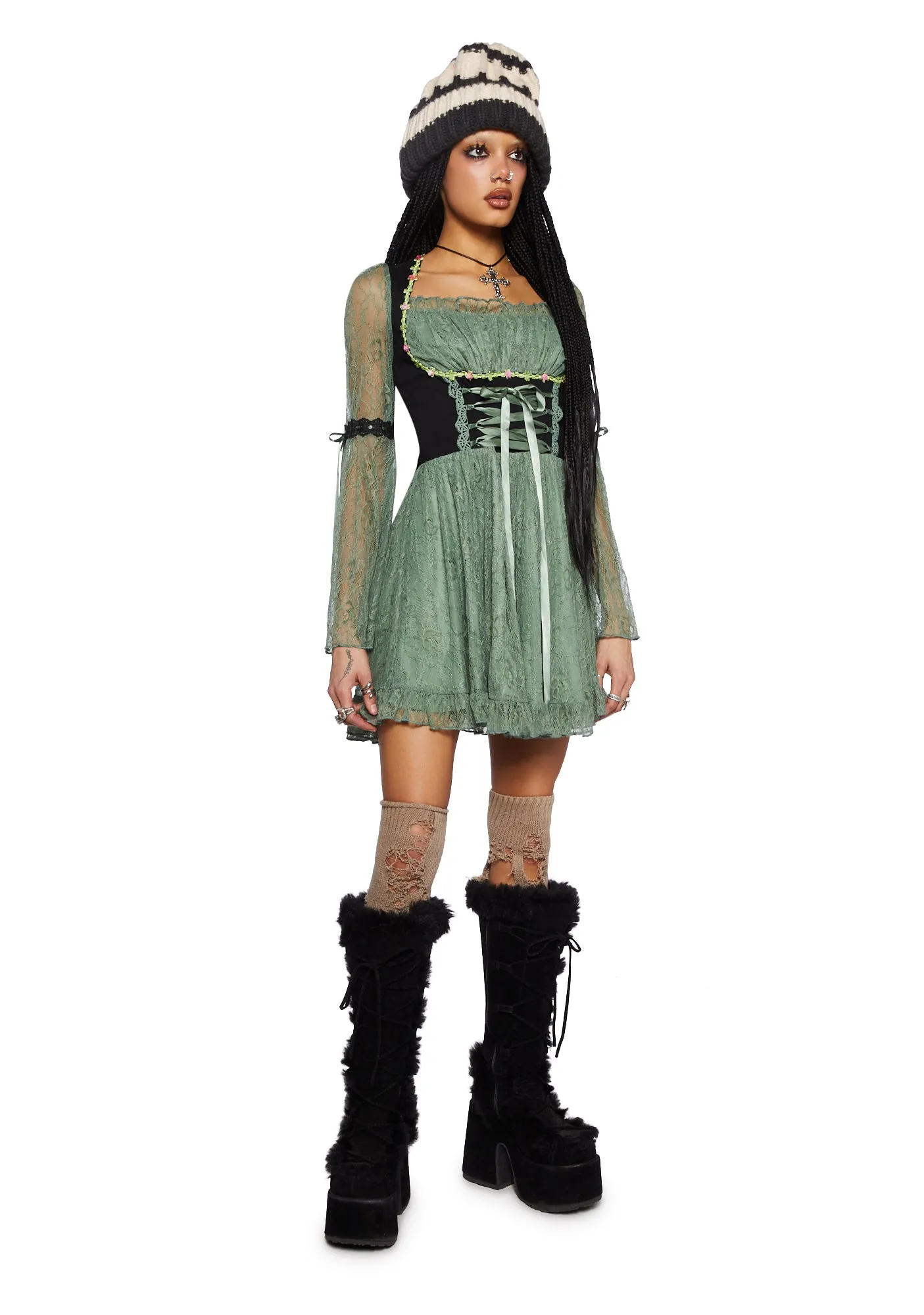 Myths N' Legends Mini Dress - Green Lace sold by Dolls Kill product image thumbnail 2